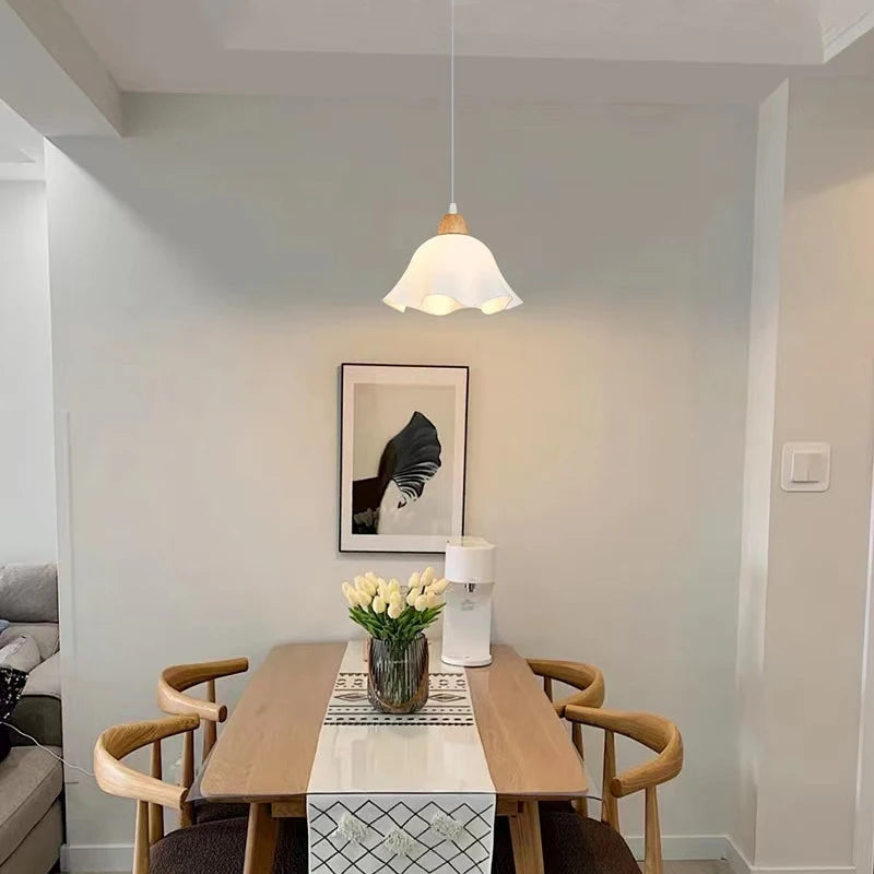 Japanese ceramic pendant light with wood accent