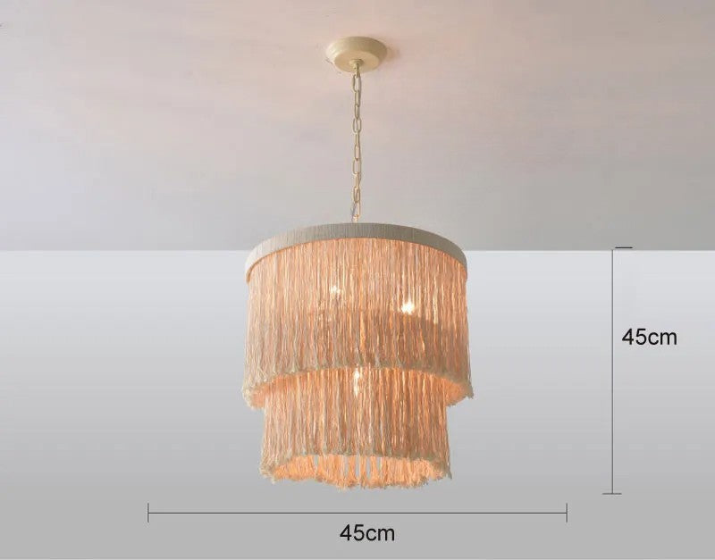 Rustic Bohemian Chandelier-Pendant Light Wicker LED with 45cm dimensions, ideal for compact yet stylish lighting solutions.