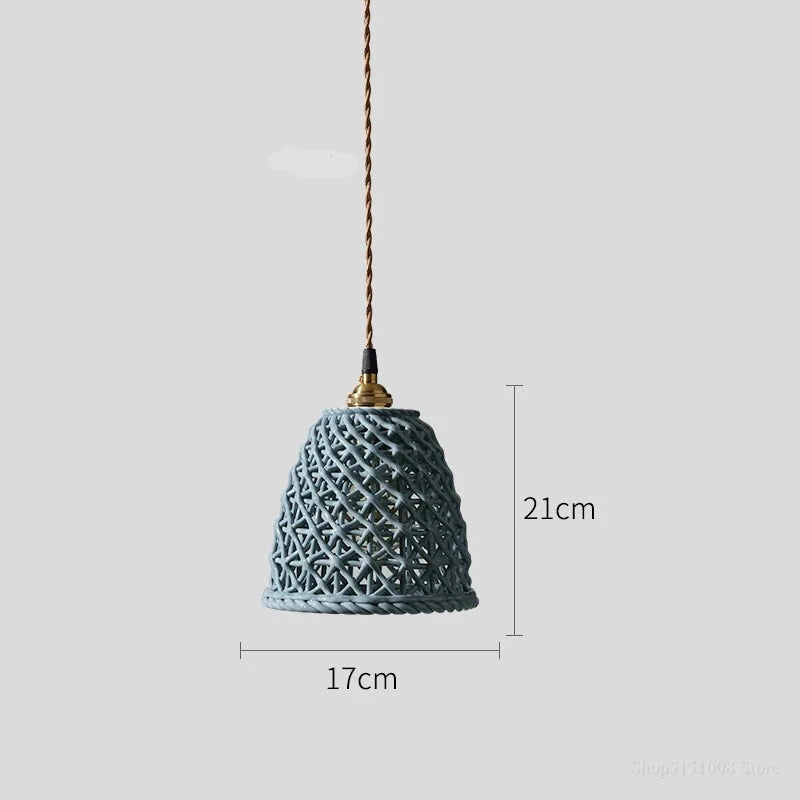 Blue conical LUXELY ceramic pendant light with 17cm diameter and 21cm height, ideal for cozy and elegant lighting.