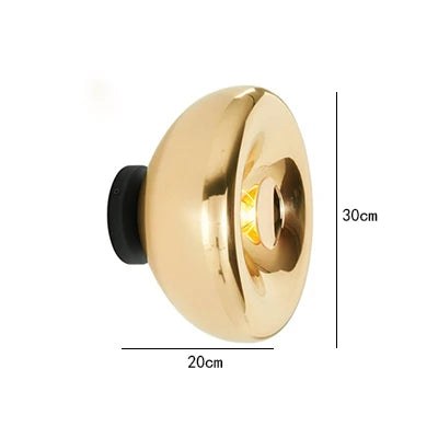 30cm gold lava wall lamp with 20cm depth, modern design ideal for bedroom or hallway lighting.