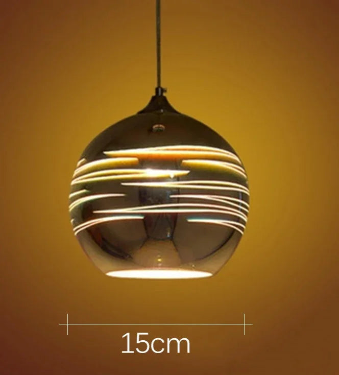 Glass 3D Fireworks Pendant Light - LED Stylish Design in 15cm spherical size, with sleek LED stripe design for modern decor.