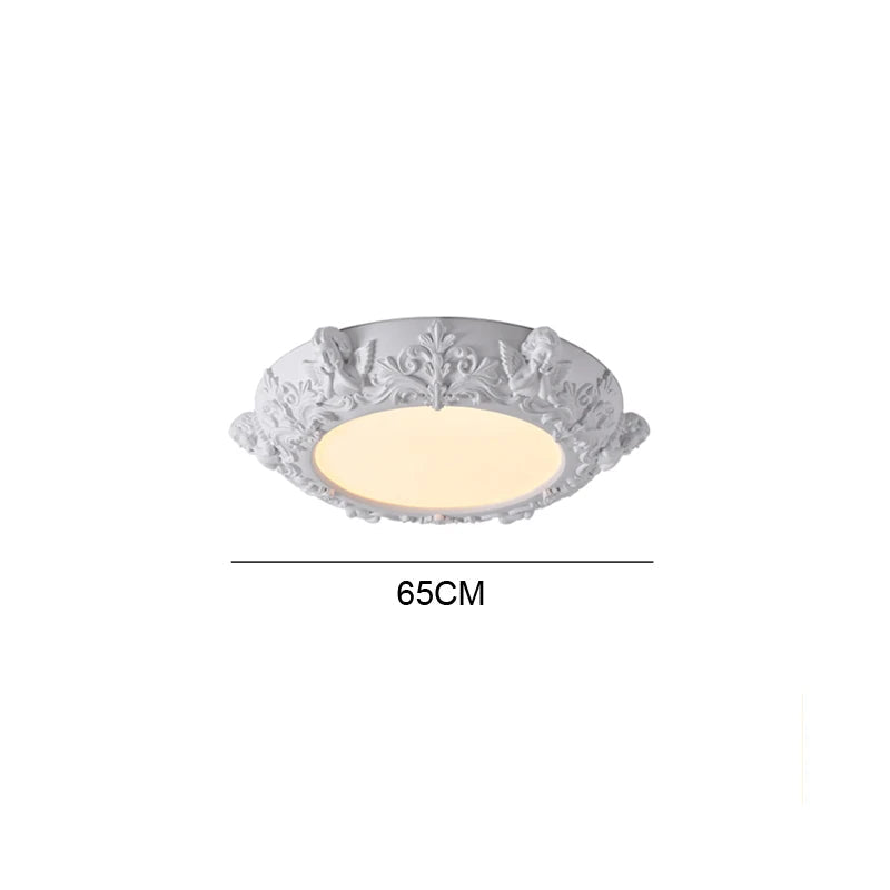 65cm angel-themed carved plaster chandelier - french farmhouse ceiling light with 36W LED and ornate ceiling mount.