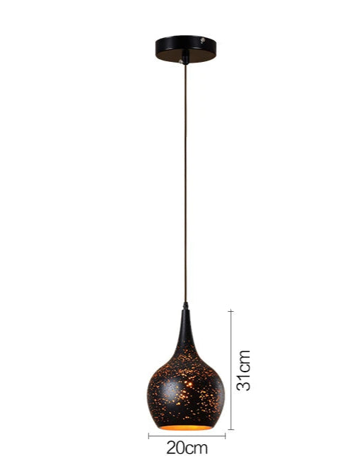 Teardrop-shaped Retro Industrial Black Chandelier pendant light, 31cm tall and 20cm wide, perfect for modern dining or kitchen decor.
