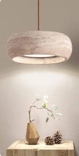 Travertine Stone LED Pendant Light – Modern Fixture with adjustable color temperatures: warm white, neutral white, and cold white.