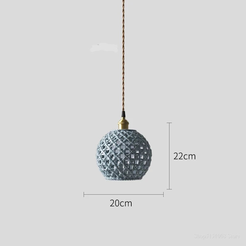 Blue spherical LUXELY ceramic pendant light with 20cm diameter and 22cm height, perfect for Japanese-inspired ceiling decor.