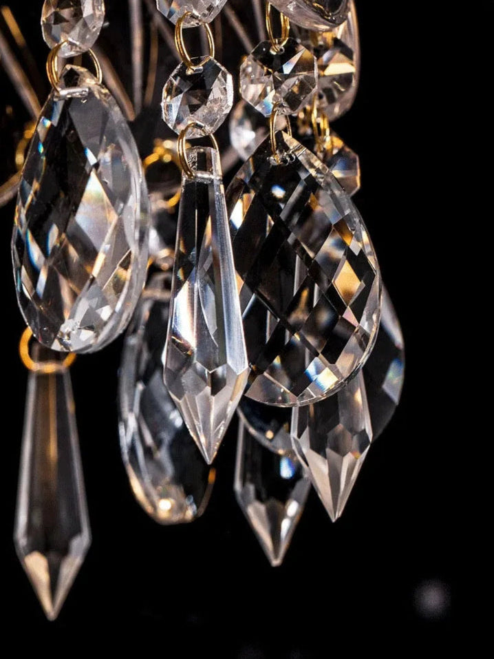 Macro view of crystal prisms on French Vintage Crystal Chandelier - Copper Hanging Lamp, ideal for luxury lighting.