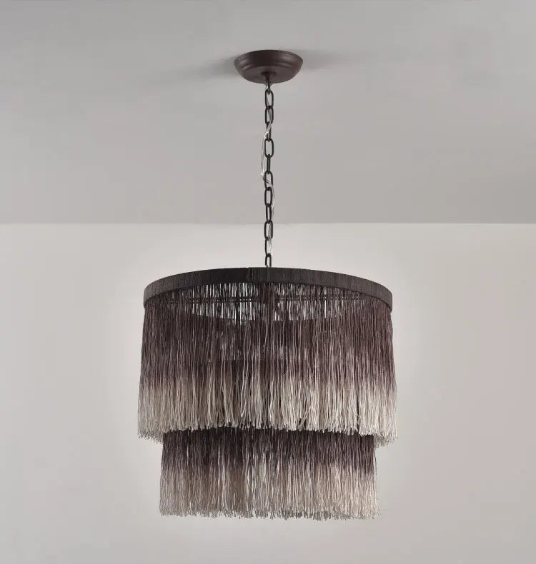 Rustic Bohemian Chandelier-Pendant Light Wicker LED in ombre brown gradient, perfect for rustic and boho-themed interiors.