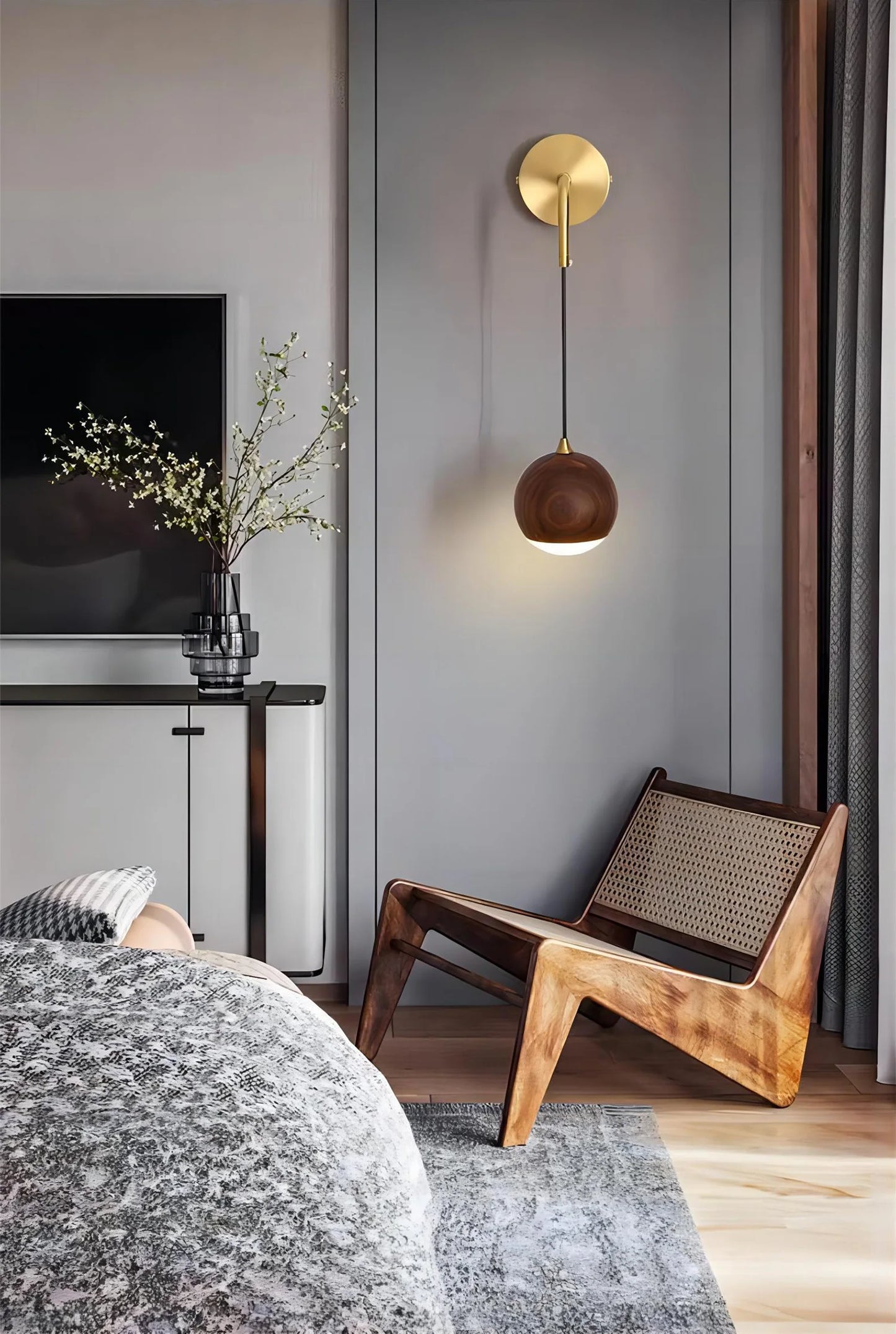 LUXELY walnut wood round ball wall light wabi-sabi modern