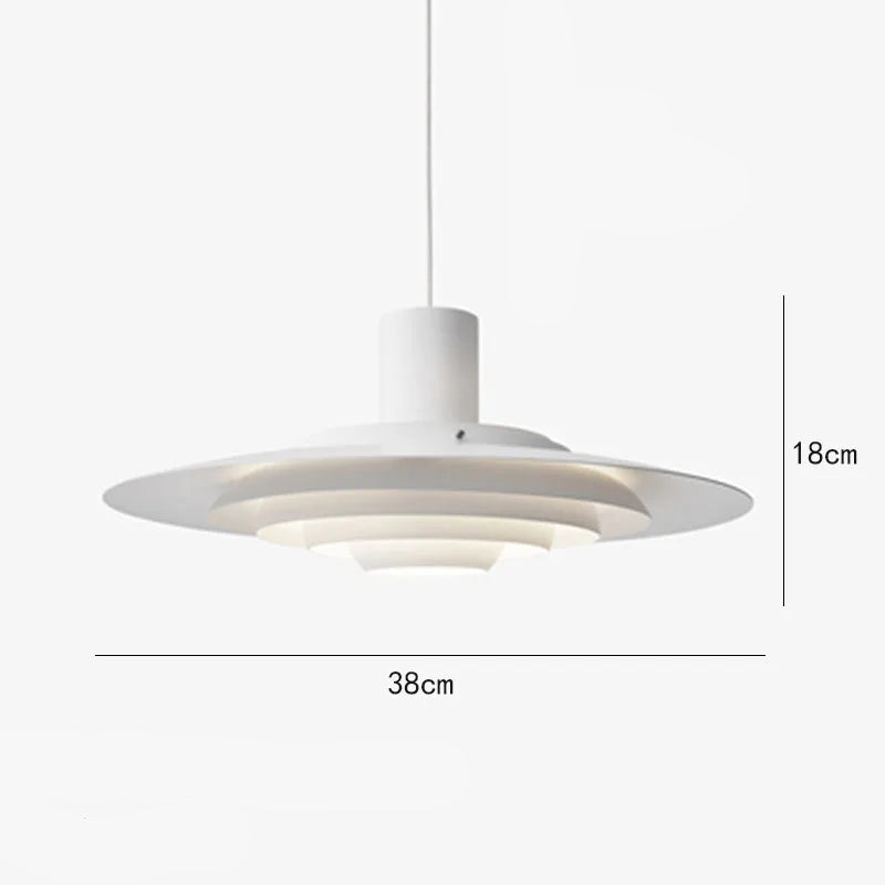 White Silver Cord Pendant Light - E27 Art Lamp with 38cm diameter and adjustable 150cm cord, made of iron and aluminum.