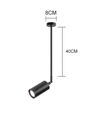 Compact black ceiling spotlight with 40cm rod, part of the modern minimalist collection for targeted lighting needs.