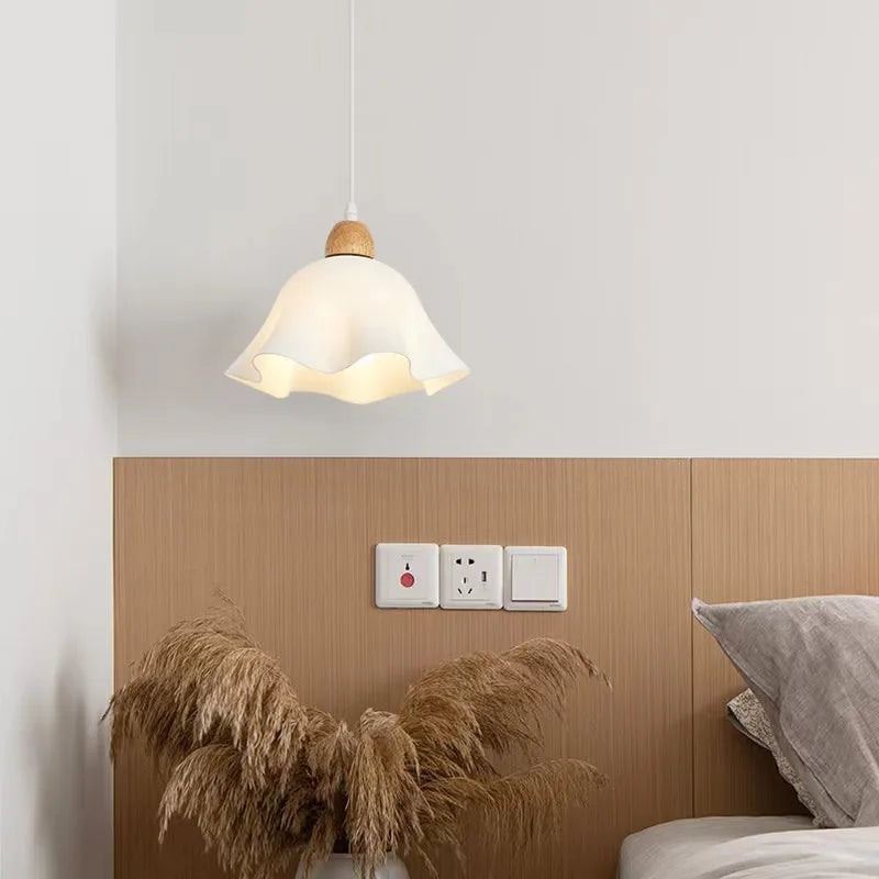 Japanese ceramic pendant light with wood accent