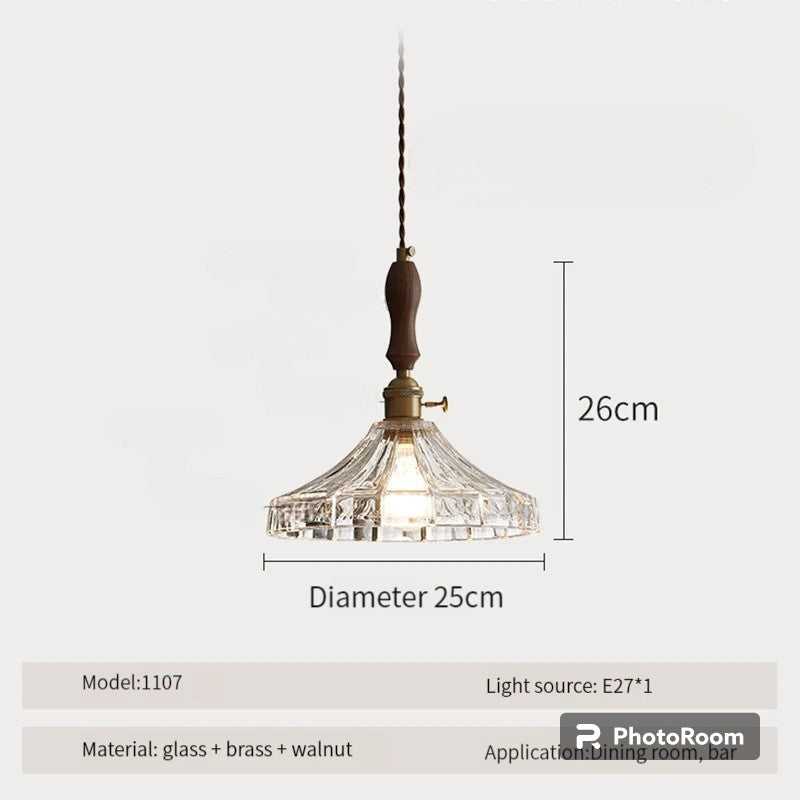 LUXELY vintage taklampa i trä och glas