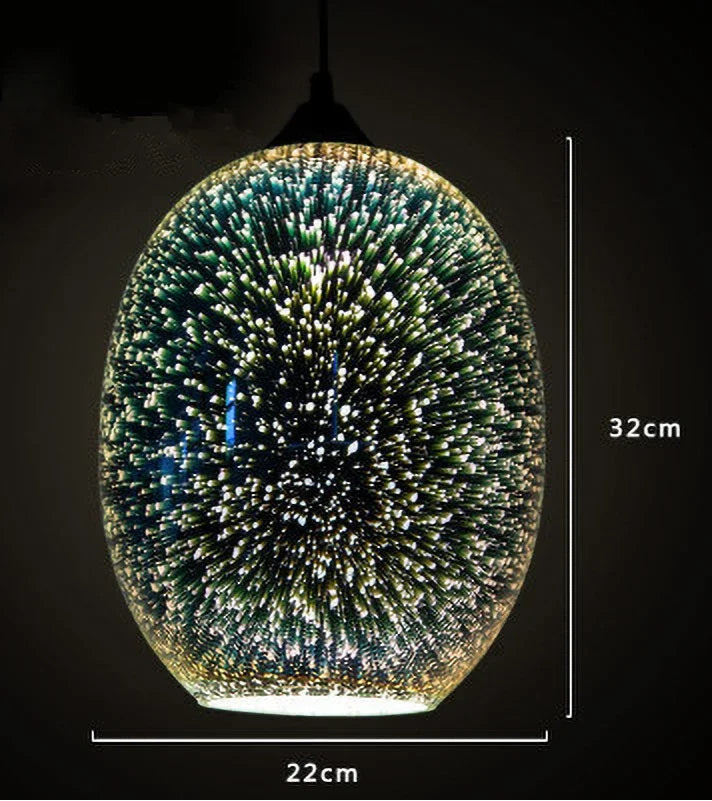 Glass 3D Fireworks Pendant Light - LED Stylish Design in 32cm tall oval shape, featuring vibrant LED burst pattern.
