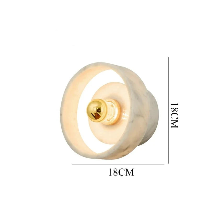 Dimensions of the marble round wall lamp shown as 18cm x 18cm, ideal for compact and stylish wall lighting.