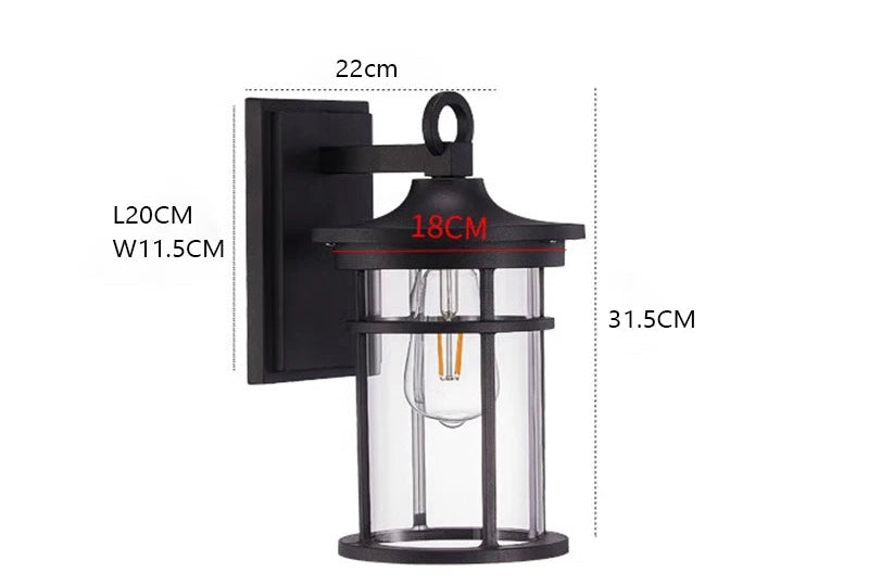 Lampada da esterno IP55 con paralume in vetro trasparente impermeabile