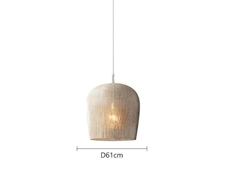 LUXELY handmade white rattan pendant light with 61cm diameter, offering natural texture and ambient lighting.