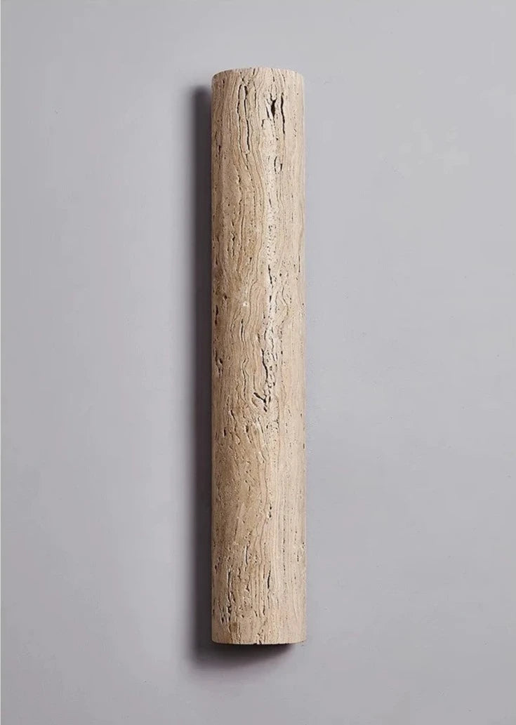 Unlit IP65 travertine rod wall light with natural stone texture, suitable for modern outdoor and indoor wall lighting.