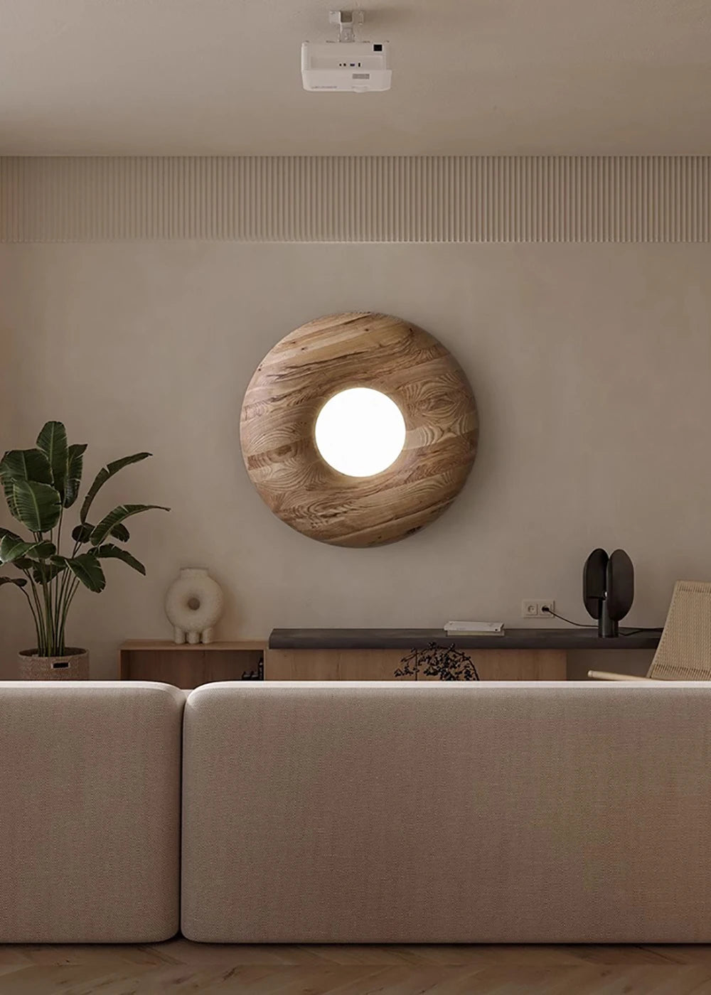 LUXELY wooden ceiling lamp mounted on wall as a decorative light fixture, blending artful design with functional LED lighting.
