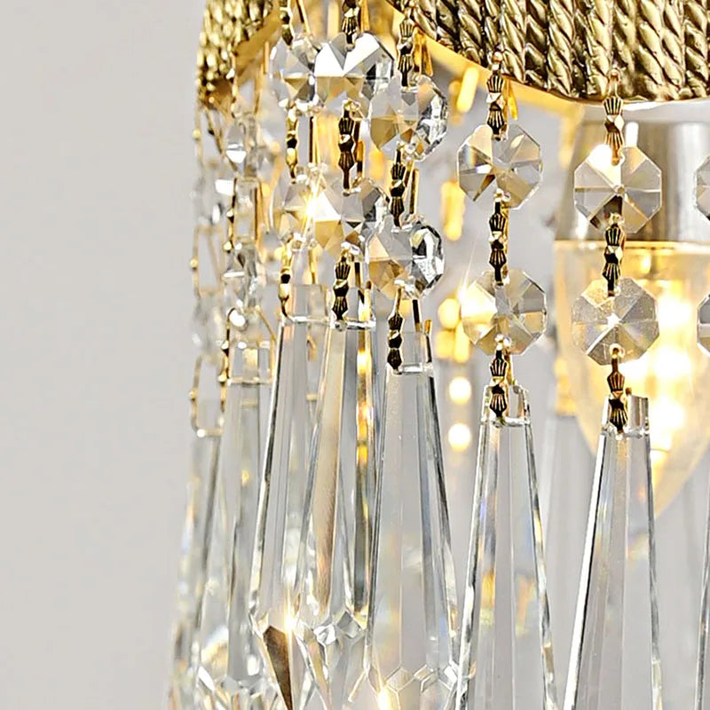 Close-up of crystal tassels on French Velvet Pendant Light, showcasing intricate craftsmanship and luxurious lighting design.