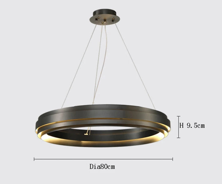 Gun black LED chandelier, 80cm diameter, suitable for bedrooms or dining rooms, made of stainless steel and glass.