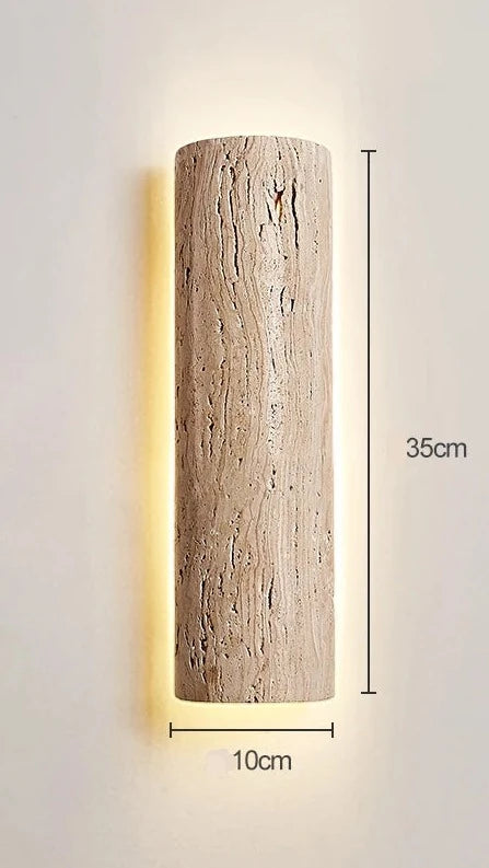 Compact 35cm IP65 travertine wall light with 10cm width, perfect for small outdoor spaces needing elegant lighting.