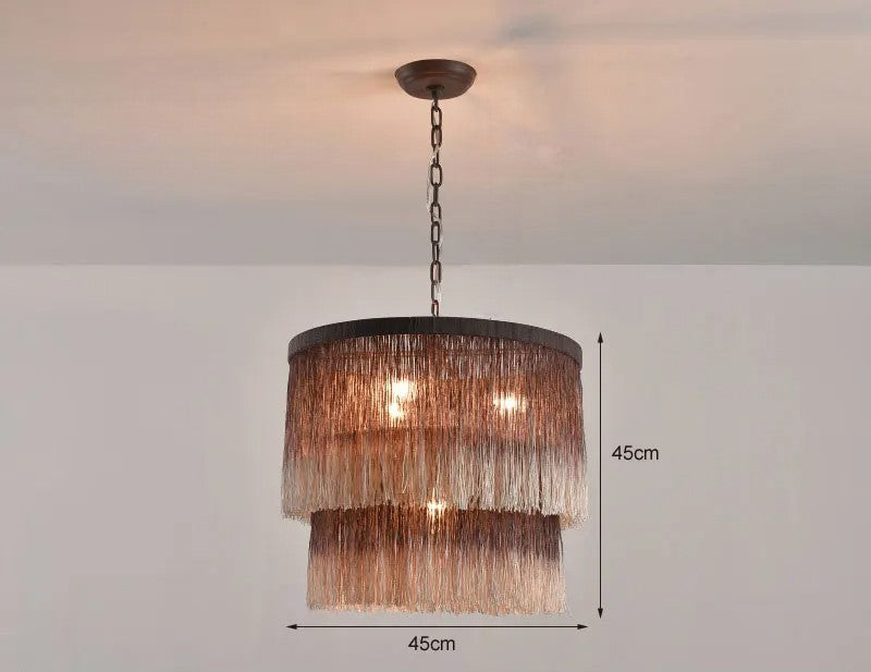 Rustic Bohemian Chandelier-Pendant Light Wicker LED in dark finish with 45cm size, suitable for restaurants and staircases.