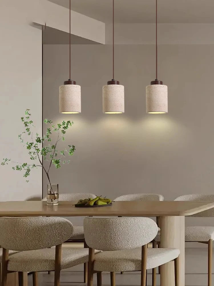 LED Travertine stone pendant light with wooden base