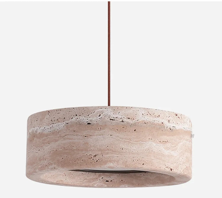 Travertine Retro Pendant Light turned off, highlighting its natural stone texture and modern cylindrical shape for bedroom decor.