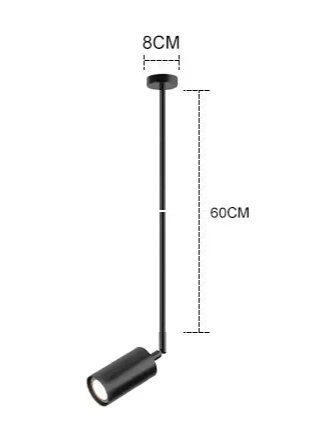 Single black ceiling spotlight with 60cm rod, part of the modern minimalist lighting collection for focused illumination.