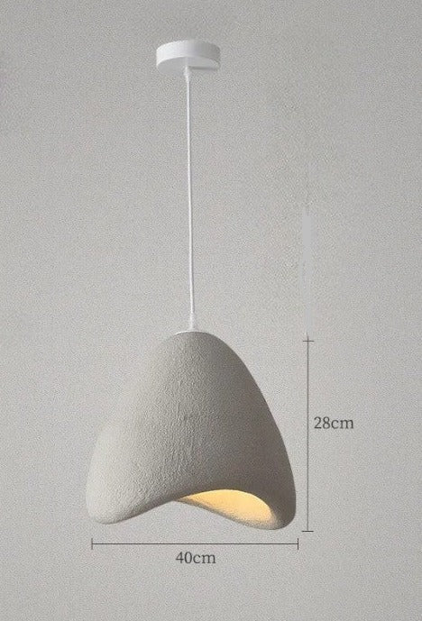 Curved dome-shaped pendant light in white with 28cm height and 40cm width, part of the Nordic wabi-sabi LED collection.