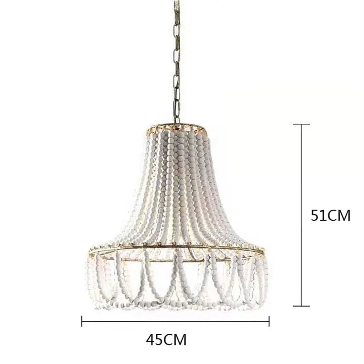 Bohemian Bead Chandelier - Rustic Pendant Light | Wood, shown with dimensions 45cm width and 51cm height for accurate room fitting.
