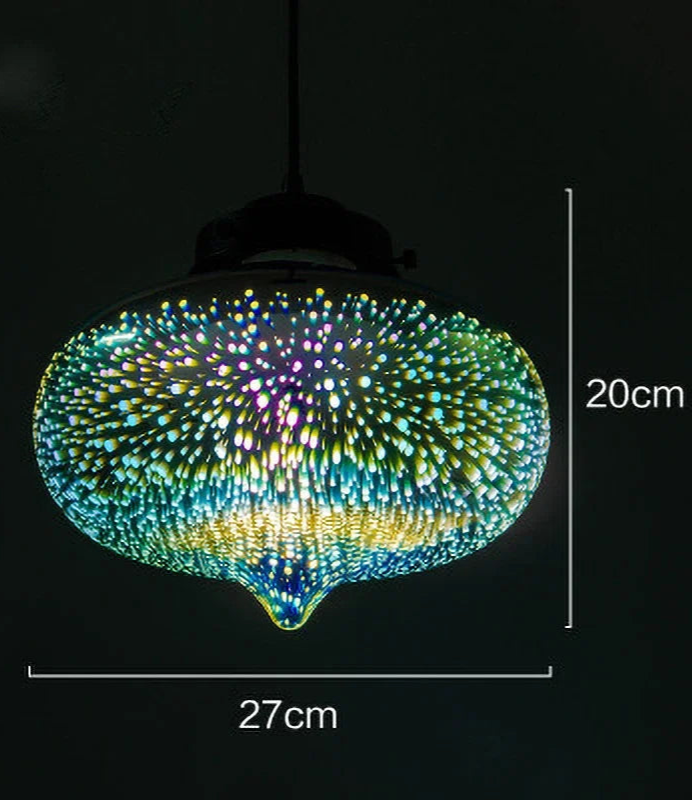 Glass 3D Fireworks Pendant Light - LED Stylish Design in 27cm wide UFO shape, emitting colorful LED fireworks glow.