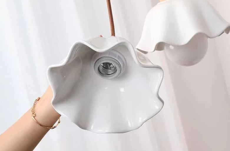 Japanese ceramic pendant light with wood accent