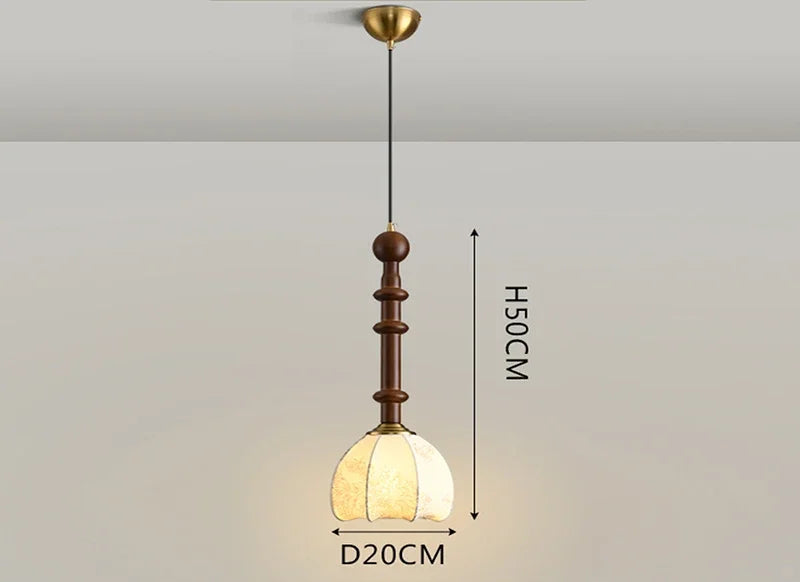 Nordic Pendant Light with floral cloth shade and wood detailing, ideal for LED lighting in cozy dining or study areas.