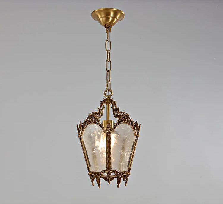 Full view of French retro chandelier with LED bulb and copper chain. Ideal for bedrooms, balconies, or cloakrooms.