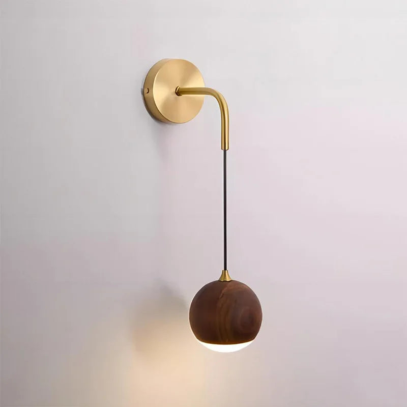 LUXELY walnut wood round ball wall light wabi-sabi modern
