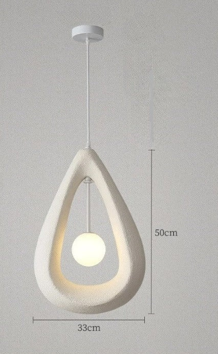Soft white LED pendant light in Nordic wabi-sabi style with 50cm height, ideal for minimalist home decor.