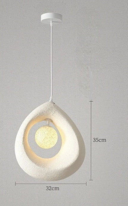 Creamy white LED pendant light in Nordic wabi-sabi style with 35cm height, ideal for art deco-inspired home lighting.