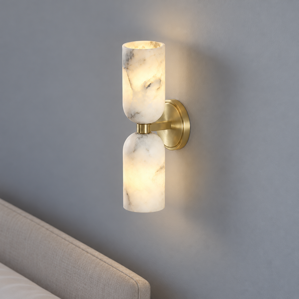 Double cylinder marble wall light — commercial, beige_grey_large45_5