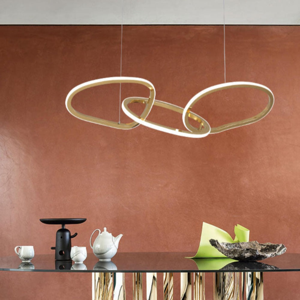 Moderne LED ovale cirkel hanglamp met gouden afwerking