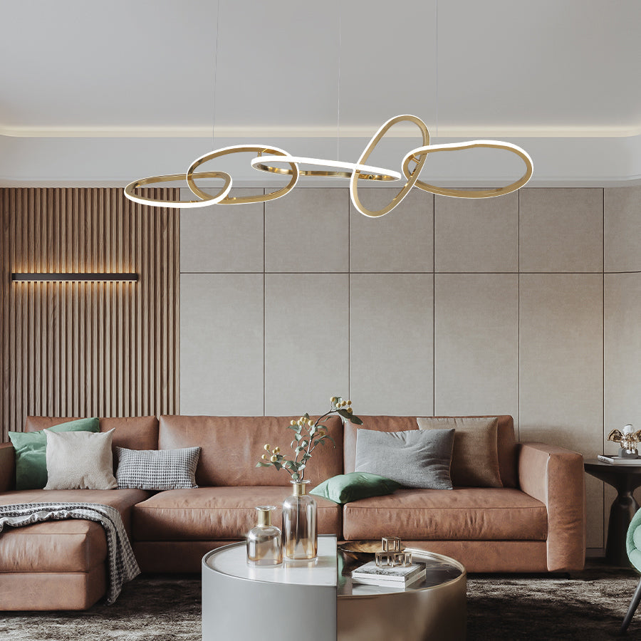 Moderne LED ovale cirkel hanglamp met gouden afwerking