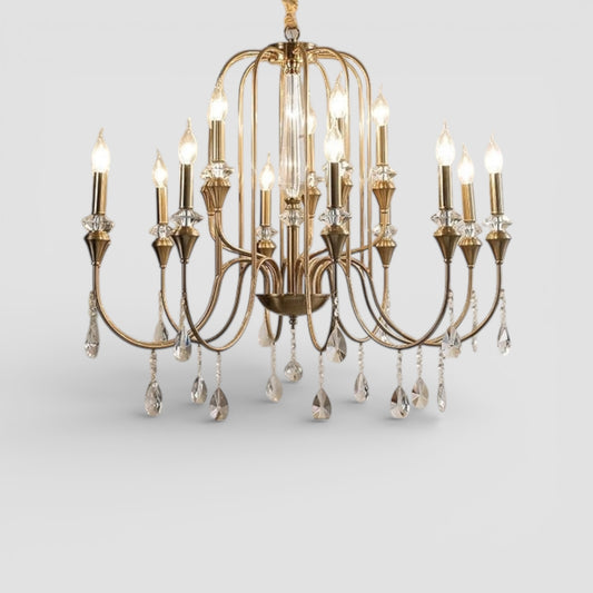 Candelabro in cristallo e ottone da palazzo