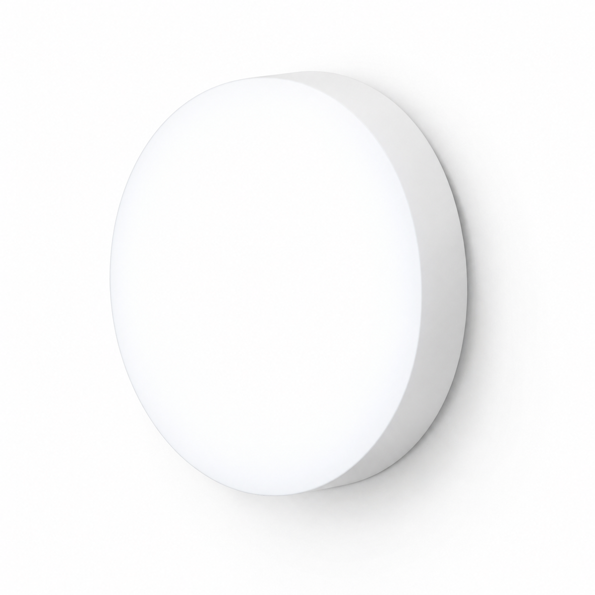 White slim round LED wall and ceiling light, on a pure white background