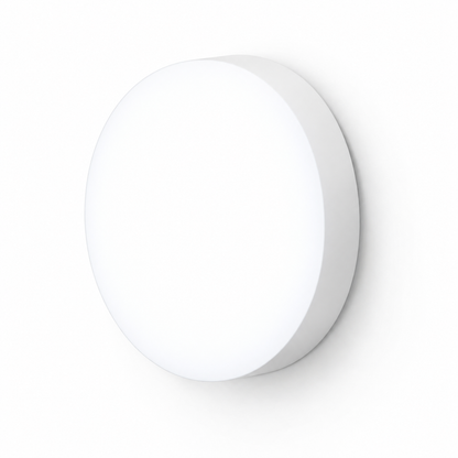 White slim round LED wall and ceiling light, on a pure white background