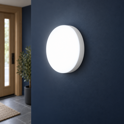 White slim round, 19.5 cm diameter LED light, cold light 6000K, installed commercial view