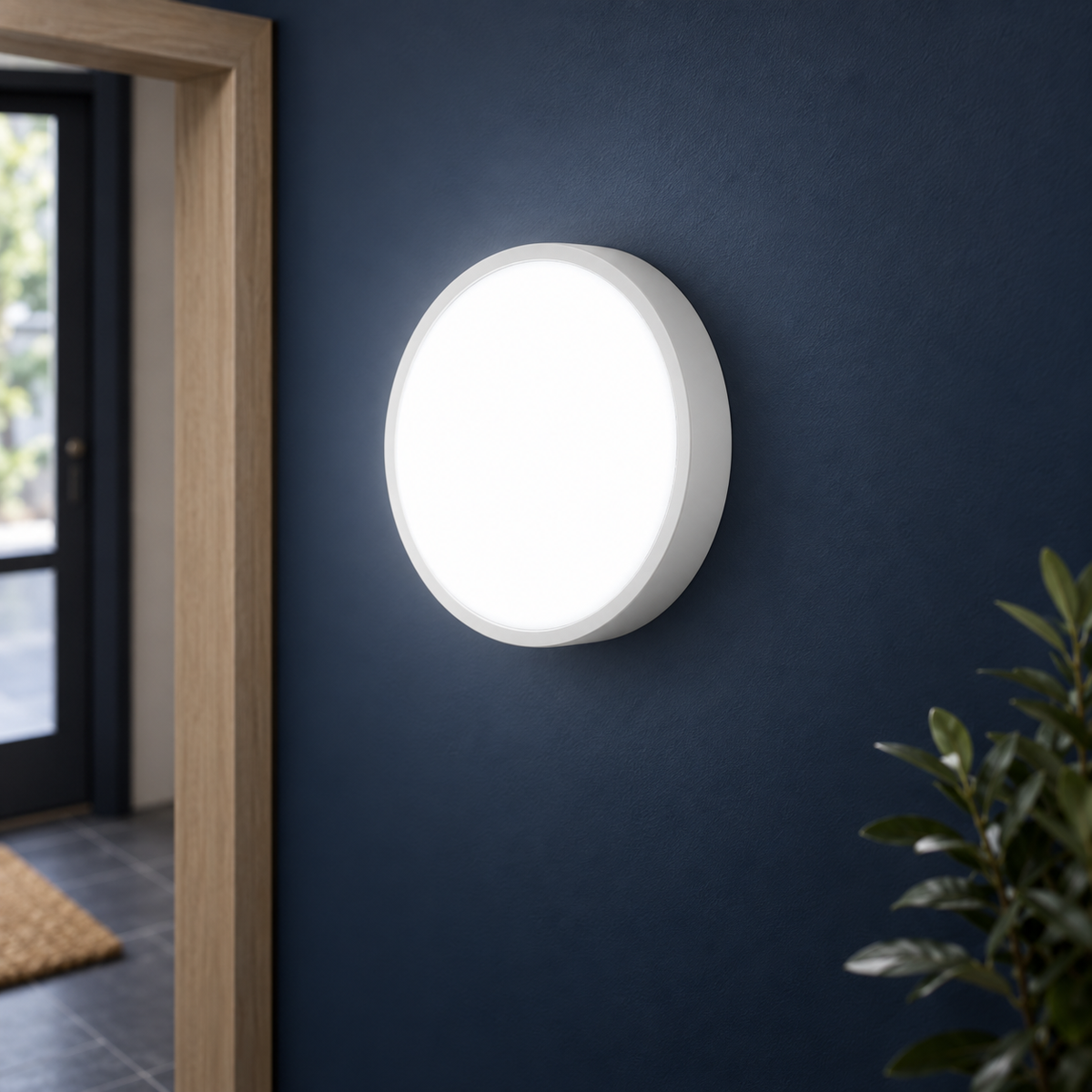White round, 21.8 cm diameter LED light, cold light 6000K, installed commercial view