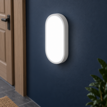 White oval, 27 × 14.3 cm LED light, cold light 6000K, installed commercial view