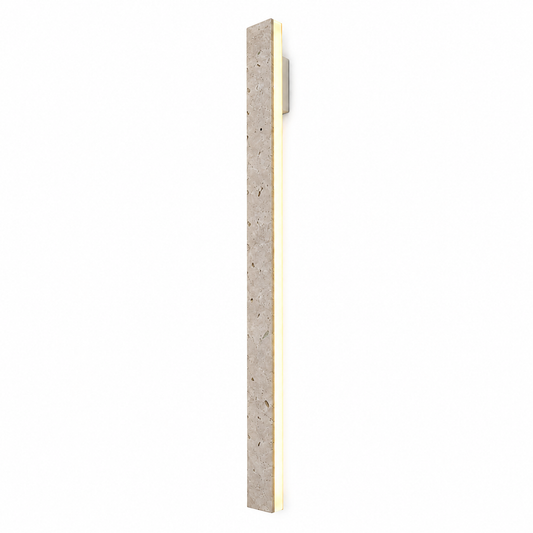 Slim beige natural stone outdoor wall light, on a pure white background