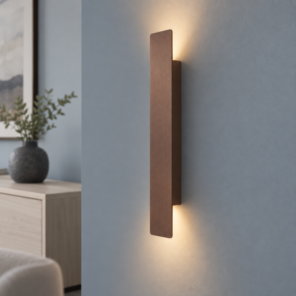 Coffee up and down LED bar wall light, 41 cm, installed commercial view