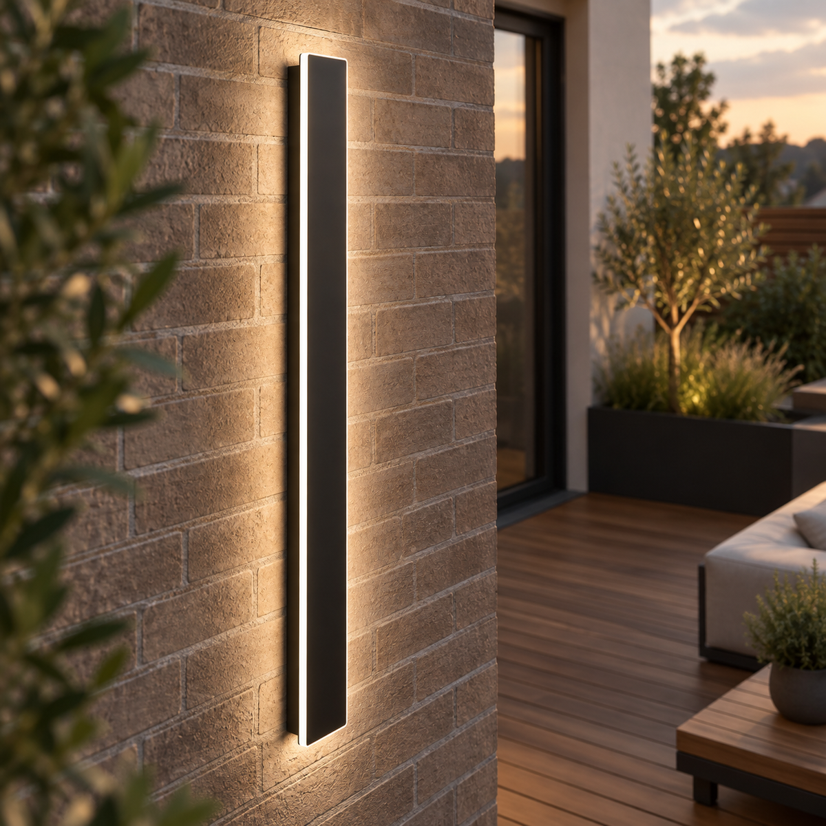 Linear outdoor LED wall light with neutral white illumination